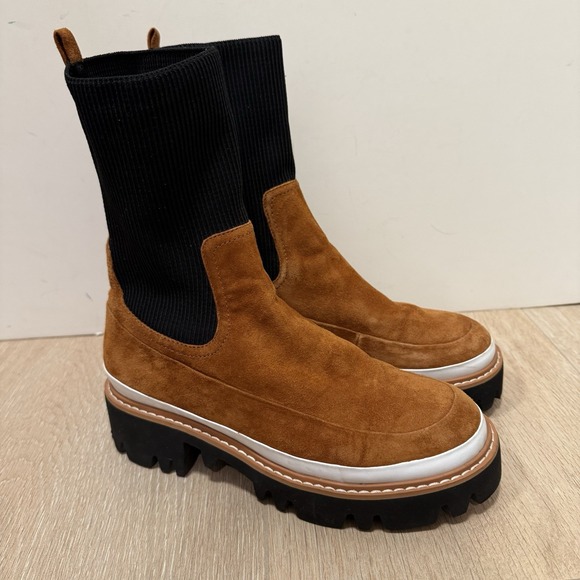 FREE PEOPLE Gee Wawa Ellis Chelsea Boots Lugged Platform Tan Brown Size 37/7 - Picture 2 of 11